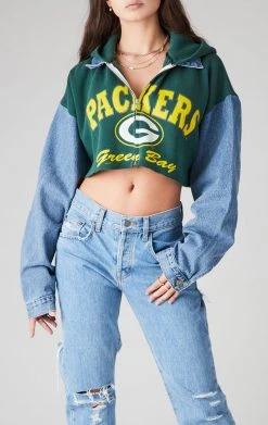 FURST OF A KIND VINTAGE SPLICED DENIM JACKET ZIP UP HOODIE VINTAGE DENIM JACKETS