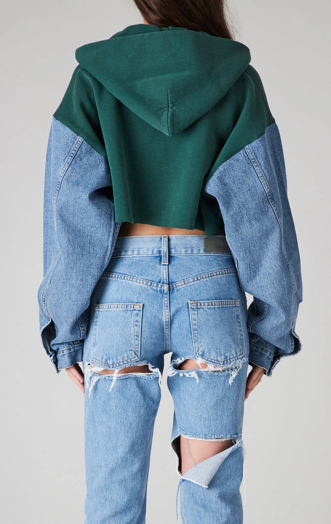 FURST OF A KIND VINTAGE SPLICED DENIM JACKET ZIP UP HOODIE VINTAGE DENIM JACKETS 4 FURST OF A KIND VINTAGE SPLICED DENIM JACKET ZIP UP HOODIE VINTAGE DENIM JACKETS