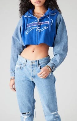 FURST OF A KIND VINTAGE DENIM JACKETS VINTAGE SPLICED DENIM JACKET ZIP UP HOODIE