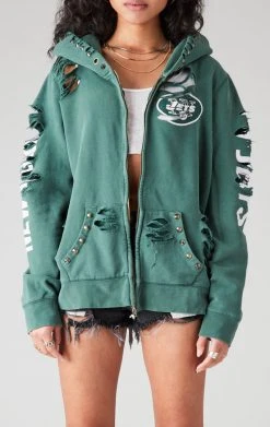 FURST OF A KIND VINTAGE RIPPED STUDDED ZIP UP HOODIE SALE