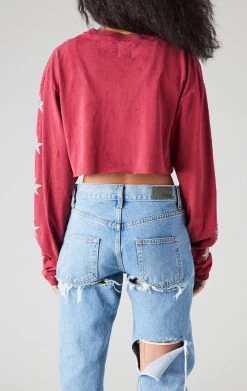 FURST OF A KIND VINTAGE COLLEGE VINTAGE MINI STAR PATCH LONG SLEEVE CROPPED TEE