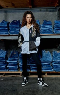 FURST OF A KIND VINTAGE NFL VINTAGE SPLICED PATCHWORK ZIP UP HOODIE