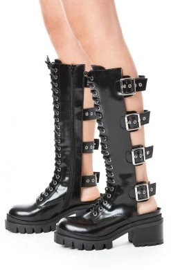 JEFFREY CAMPBELL TANK-GRL LUG BOTTOM KNEE HIGH BOOT SALE